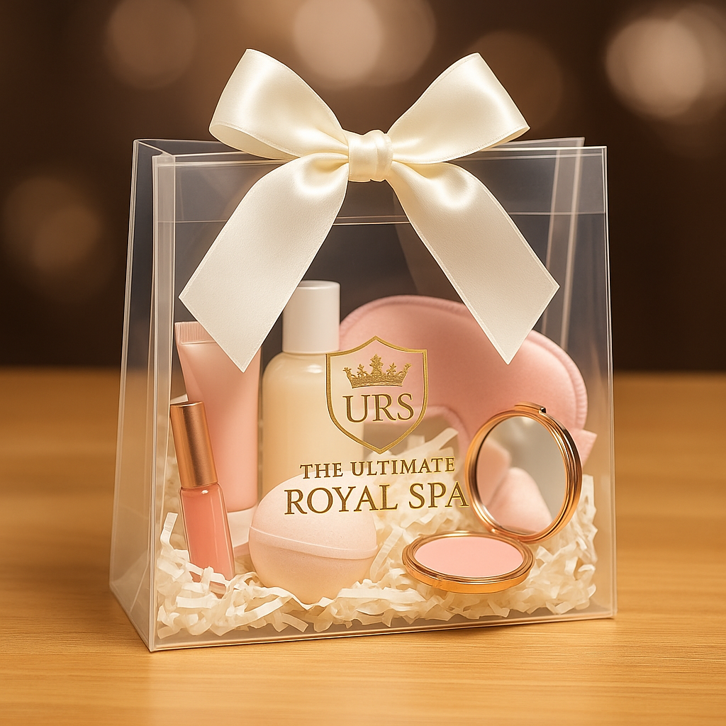 Goodie bag, party gift bag, spa products, make up, self care spa, party favours. The Ultimate Royal Spa