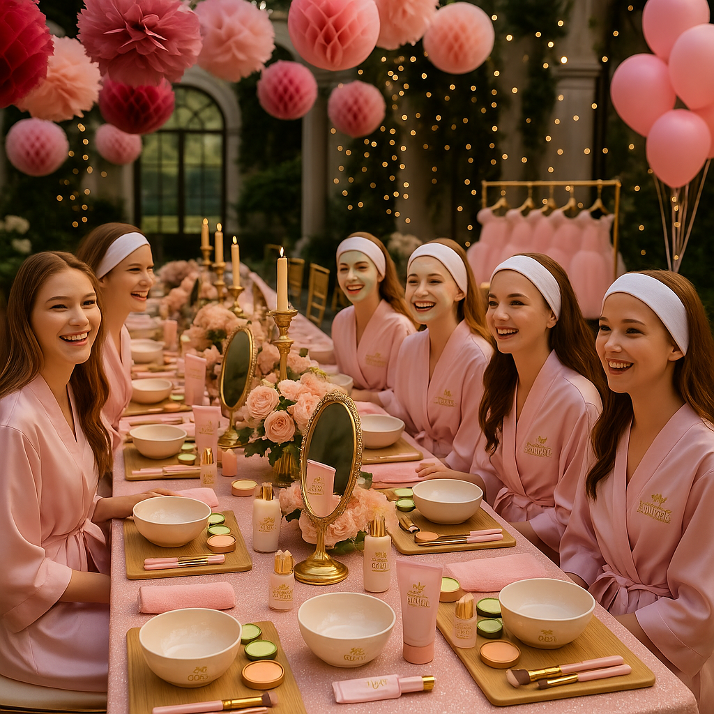 Teen royal spa party for birthday, sparkle and luxurious decoration, princess dresses and tutus, Hollywood mirror, The Ultimate Royal Spa
